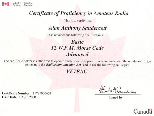 Station Certificate for VE7EAC