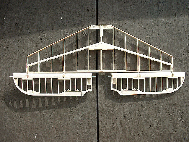 Horizontal stabilizer and elevators done. Just need a bit of balsa to round off wing tips before sheeting.
