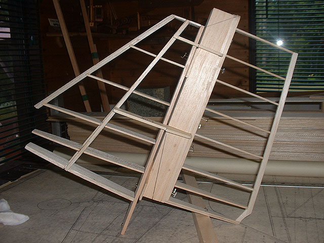 Vertical vertical stabilizer and rudder almost done. Just need a length of 1/8 wire for the hinges and rudder actuator mechanism.