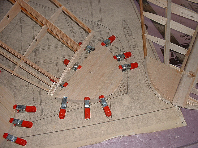 Laminating slabs of balsa for the wing tips and ends of the stabilizer, fin and rudder.