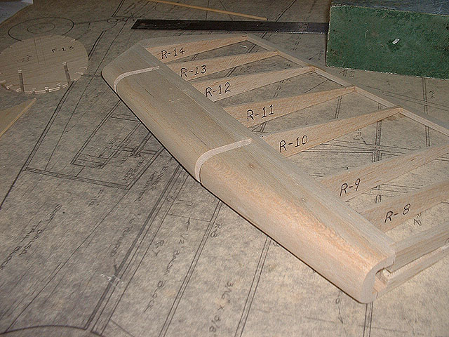 Front of the rudder after shaping and sanding.