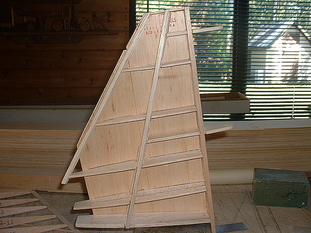 Sheeting the vertical stab with 3/32 balsa.